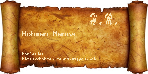Hohman Manna névjegykártya